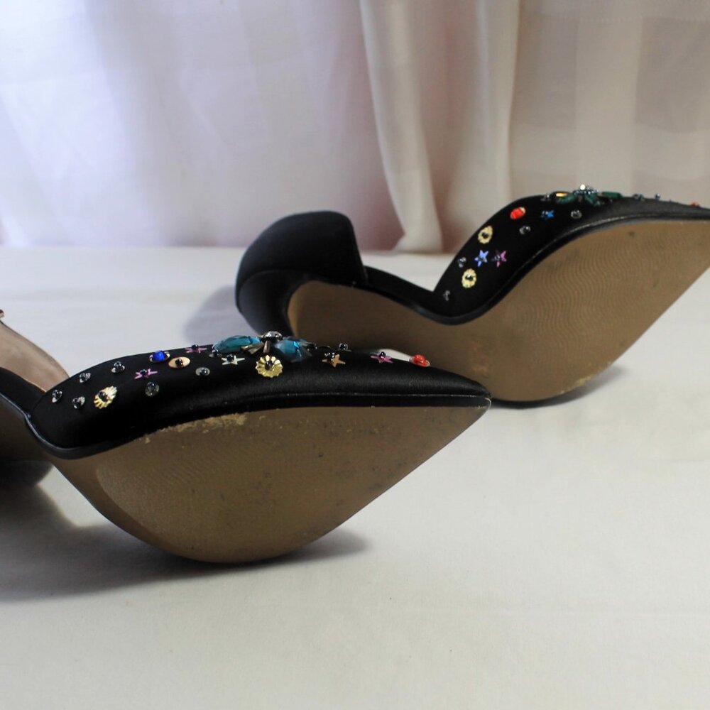 Betsey Johnson Mayson Bejeweled Black Satin Stiletto Heels, 6M, EUC - Picture 9 of 10